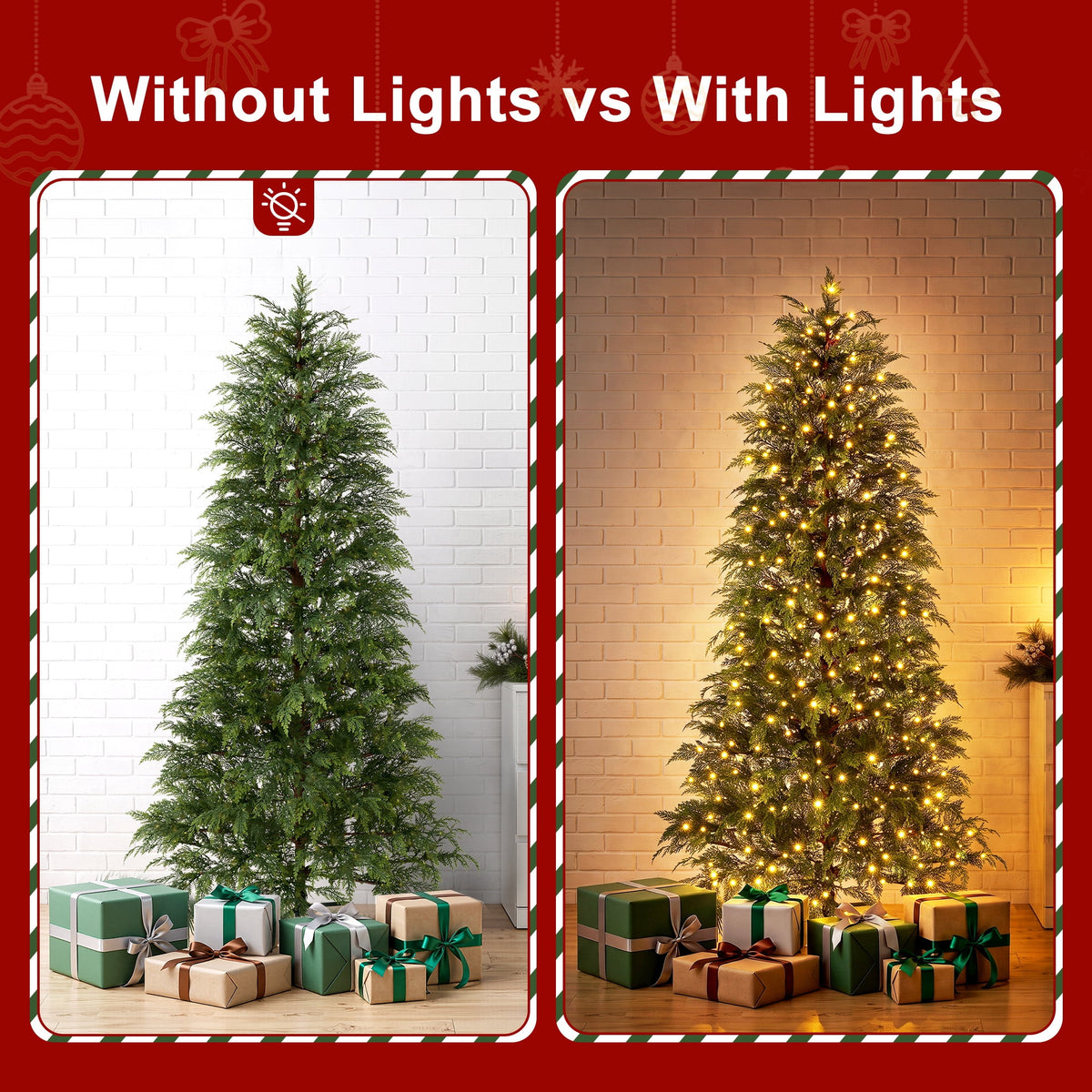 DR.Planzen 6' Pre-Lit Green Cypress Artificial Christmas Tree with 350 Warm White Twinkle LED Lights, Full-Bodied Xmas Tree with Metal Stand, Indoor Holiday Decoration