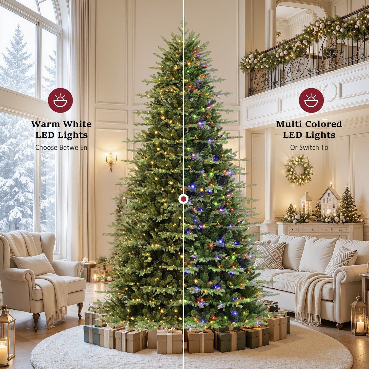 Lolsea 7ft Prelit Aspen Noble Fir Artificial Christmas Tree with Remote Control, Timer and Warm White & Multicolor LED Lights