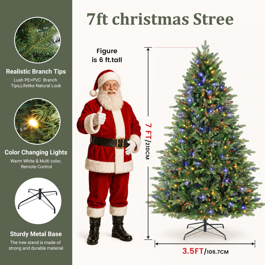 Lolsea 7ft Prelit Noble Fir Artificial Christmas Tree with Remote Control, Timer and Warm White & Multi-Color Lights