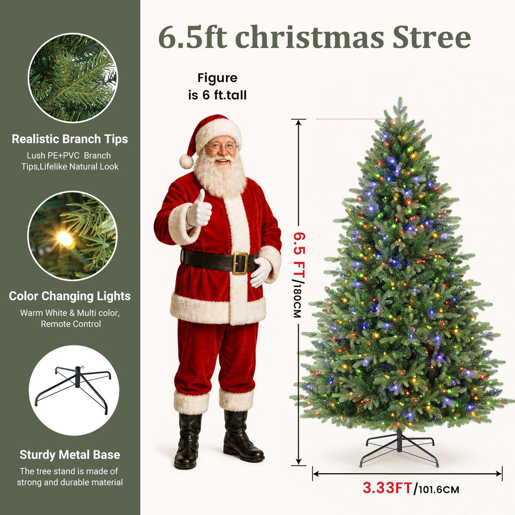 Lolsea 7ft Prelit Noble Fir Artificial Christmas Tree with Remote Control, Timer and Warm White & Multi-Color Lights