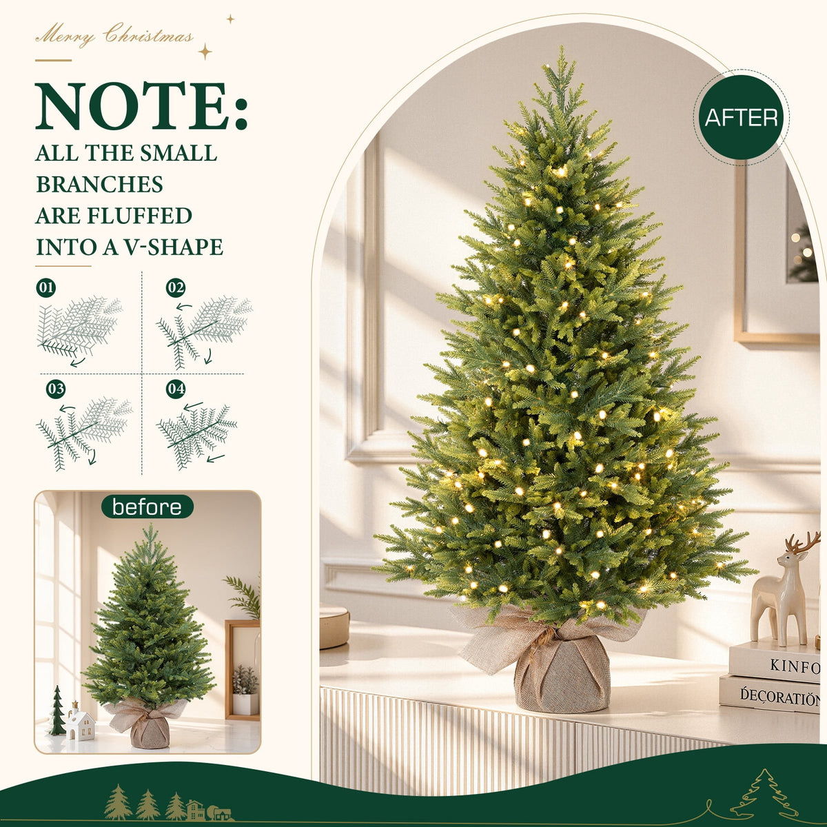 Lolsea 4ft Prelit Artificial Small Mini Christmas Tree with Color LED Lights, Remote Control and Timer, Perfect for Xmas Tabletop Decorations