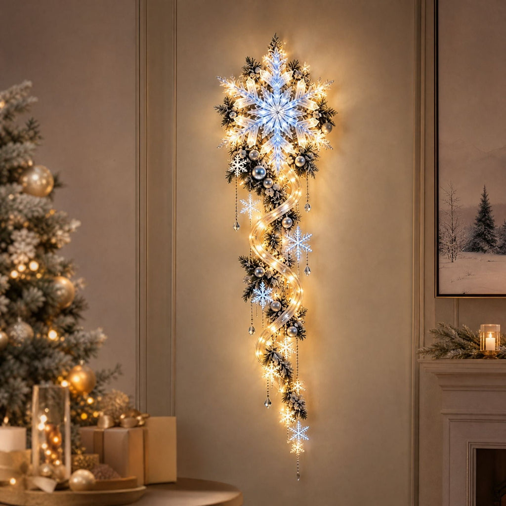 Lighted Christmas Stair Railing Garland Pack of 5 Santa Figures Snow Scene Ornament for Staircase Banister Indoor Display