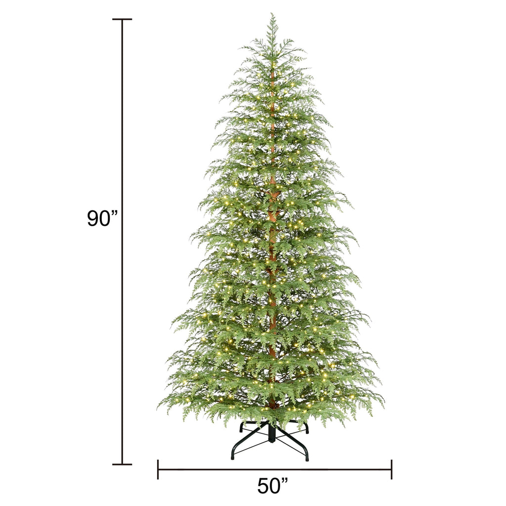 My Texas House 7.5' Pre-Lit Cypress Green Artificial Christmas Tree with 500 Warm White Twinkle LED Lights and Stand