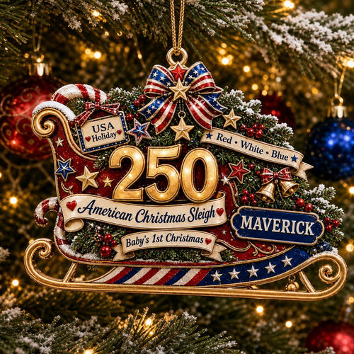Christmas America 1776-2026 Anniversary Ornament, American Sleigh for Tree Hanging, Patriotic Holiday Gift