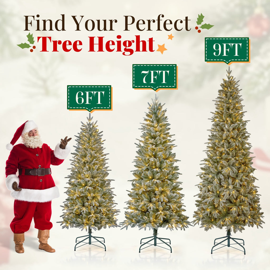 Goosiay 6 ft Pre-Lit Frosted Slim Aspen Fir Artificial Christmas Tree, PE & PVC Branches, 200 Warm White & Multicolor Lights, 10 Light Modes, 853 Branch Tips