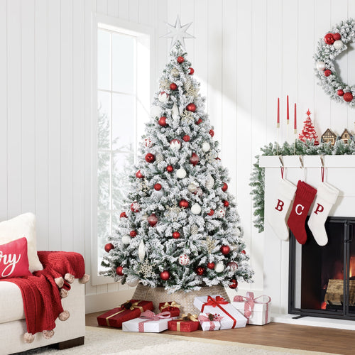 Best Choice Products Artificial Flocked Christmas Tree, 6ft Premium Unlit Pine Holiday Decor w/Metal Stand Green