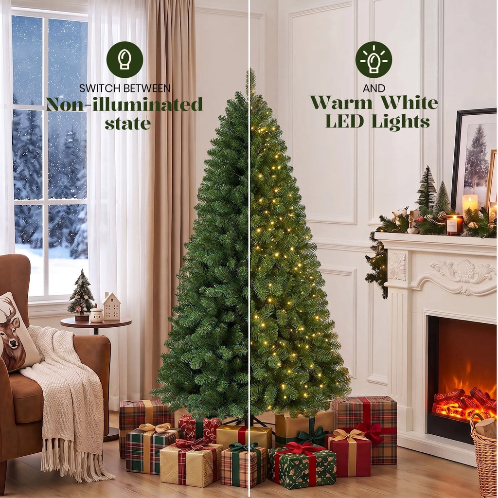 Lolsea 6.5ft Prelit Artificial Classic Christmas Tree with Warm White Lights for Living Room Office Party Decoration