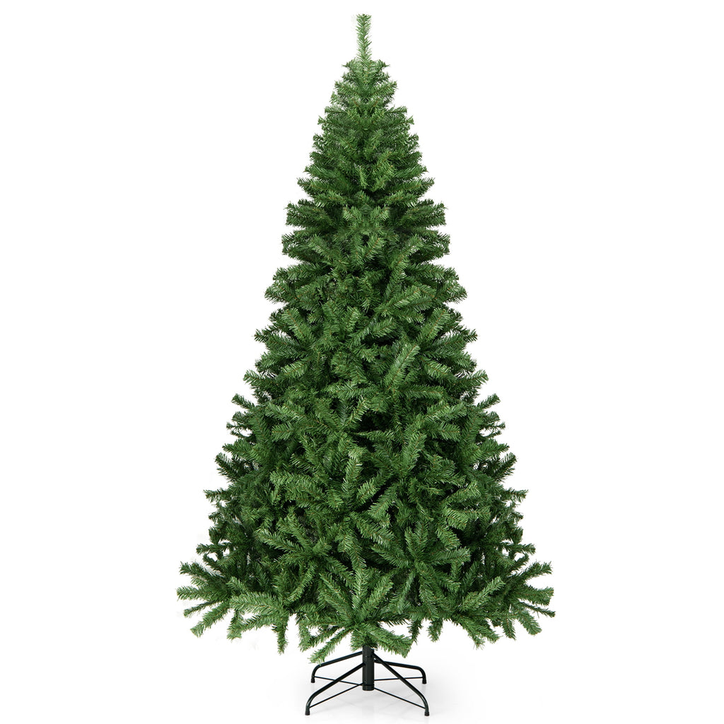 Gymax 7.5 ft Unlit Artificial Christmas Tree Hinged Spruce Xmas Tree w/ Metal Stand
