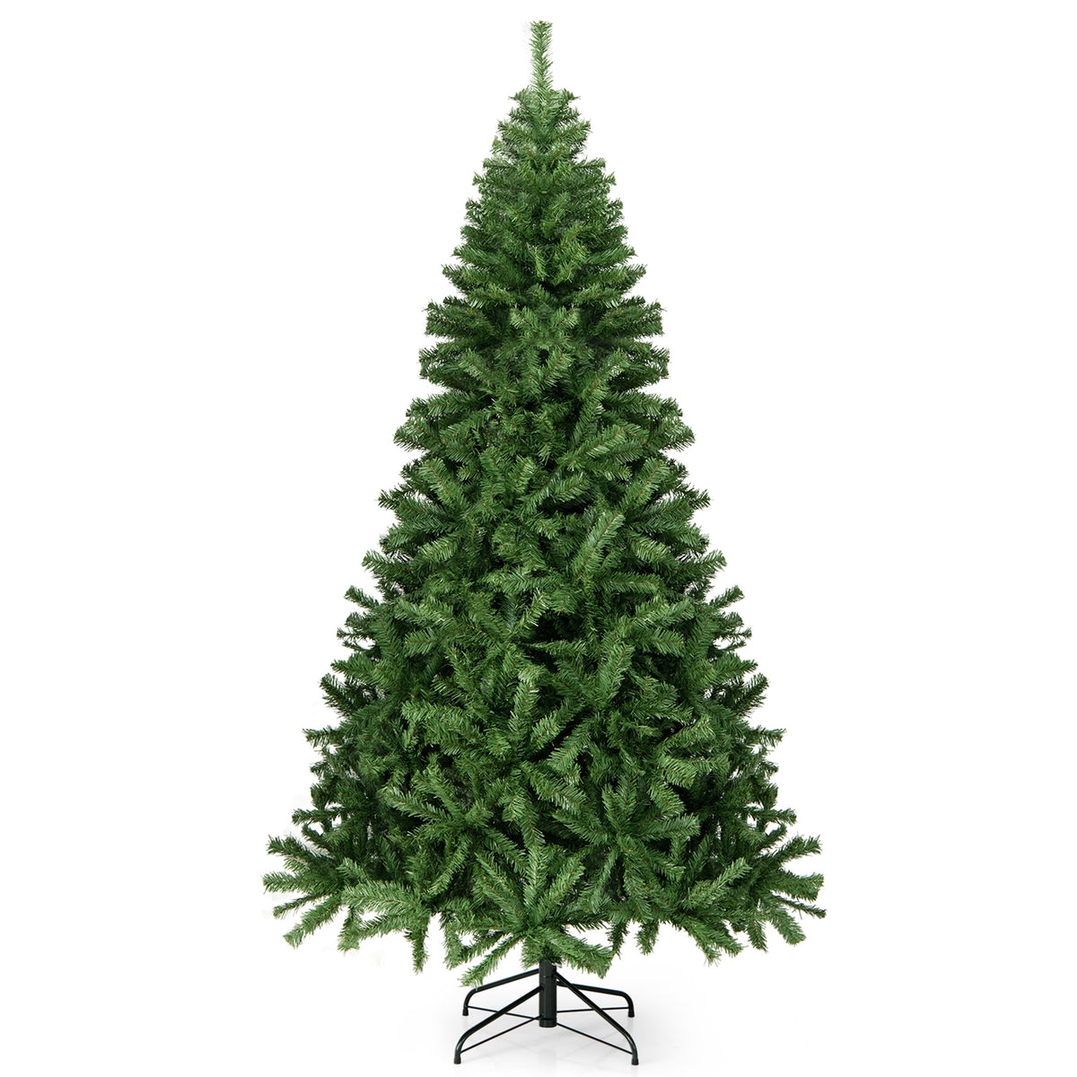 Gymax 7.5 ft Unlit Artificial Christmas Tree Hinged Spruce Xmas Tree w/ Metal Stand