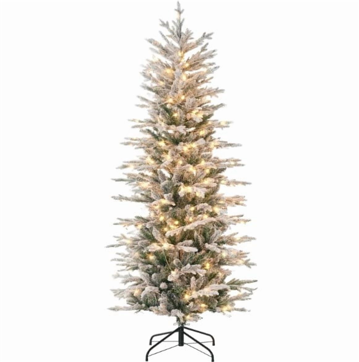 Snow Branches with Christmas Trees, Artificial Flocked Christmas Trees with Warm Yellow Clear Lights, Auto Open