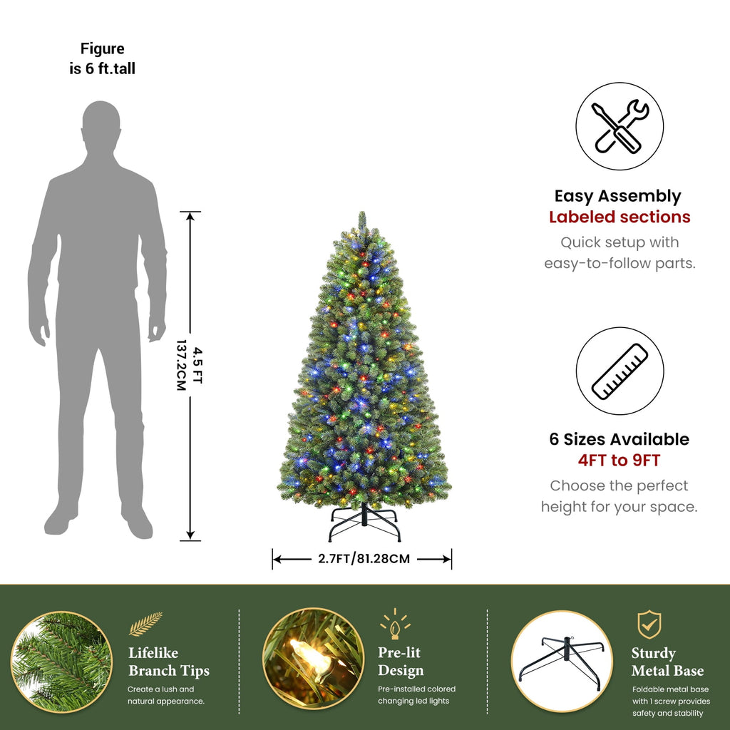 Lolsea 7ft Prelit Artificial Christmas Tree w/ Remote Control and Warm White & Color Changing Lights