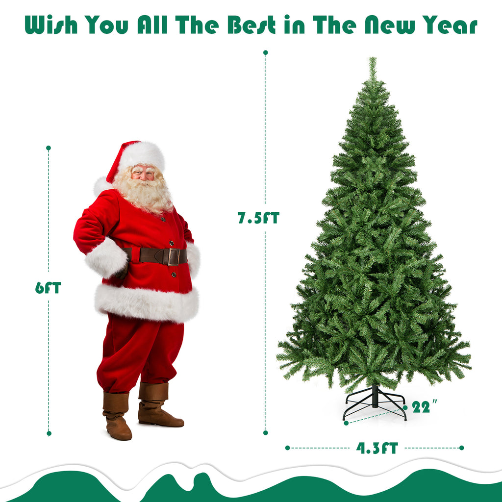 Gymax 7.5 ft Unlit Artificial Christmas Tree Hinged Spruce Xmas Tree w/ Metal Stand