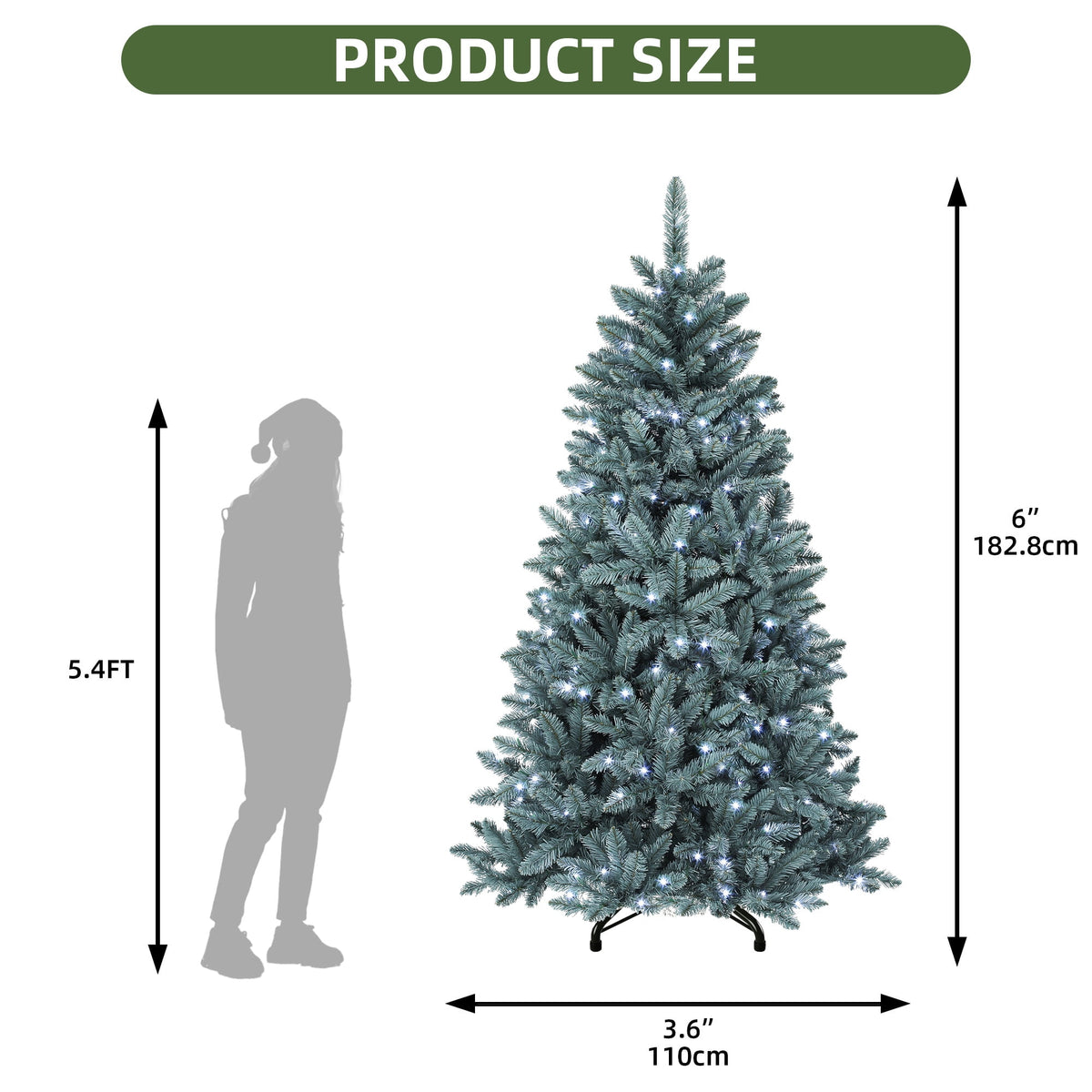 Uforic 6ft Pre-Lit Hinged Spruce Artificial Christmas Tree with 880 PVC Branch Tips & 450 Lights, Blue