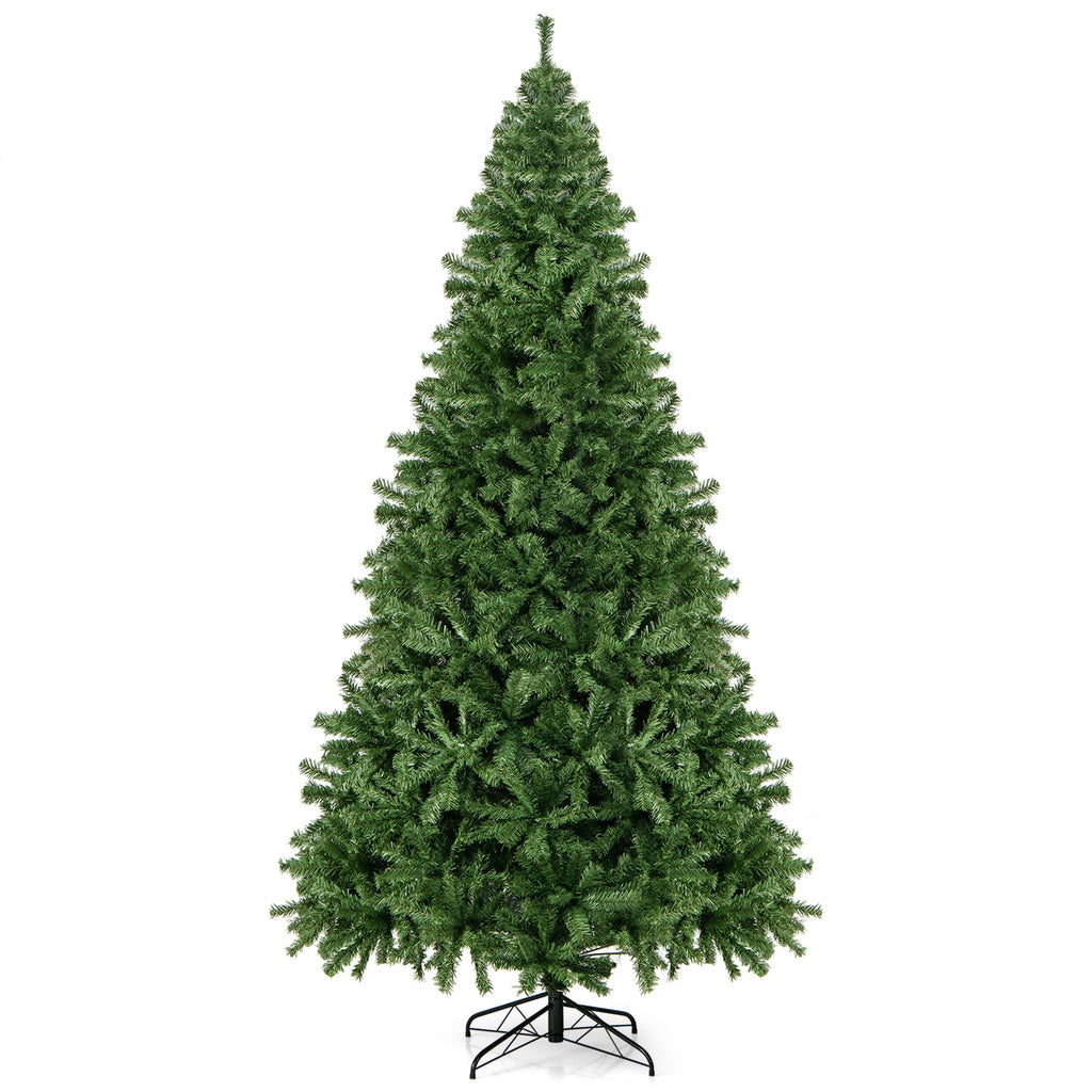Gymax 7.5 ft Unlit Artificial Christmas Tree Hinged Spruce Xmas Tree w/ Metal Stand