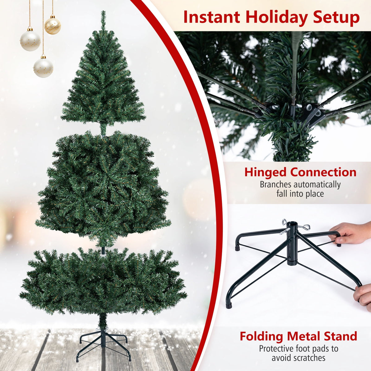 Costway 6Ft Pre-Lit Artificial Christmas Tree Hinged 350 LED Lights