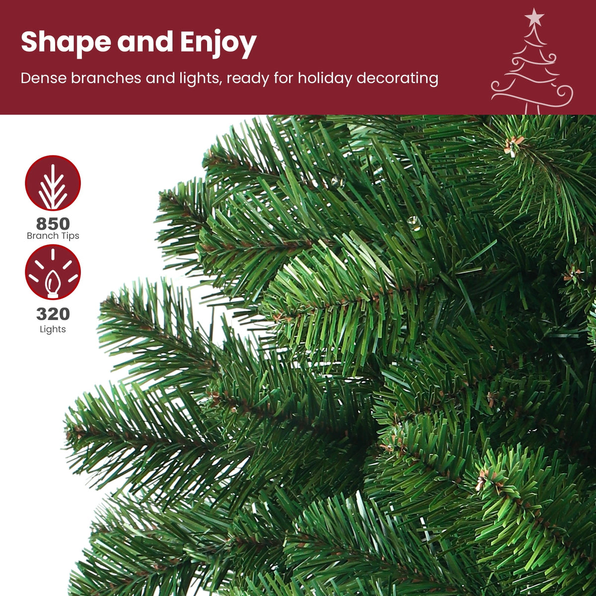 Lolsea 6.5ft Prelit Artificial Slim Pencil Christmas Tree w/ Warm White Lights, Full Branch Tips, Perfect Choice Decoration for Xmas Holiday