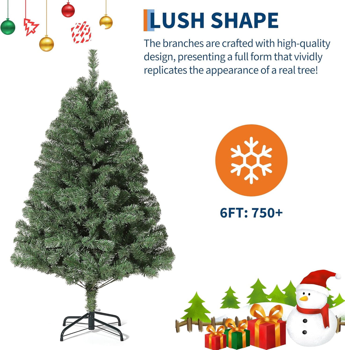 7.5ft Full PE Branch Artificial Spruce Christmas Tree, Hinged Sections Foldable Metal Base Holiday Decor