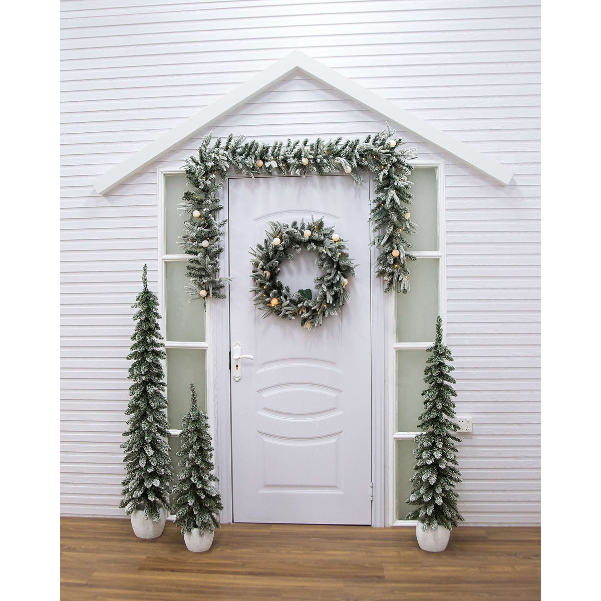Snow-Flocked Non-Lit Artificial Christmas Trees with Resin Pots, Green, Set of 3, by Holiday Time