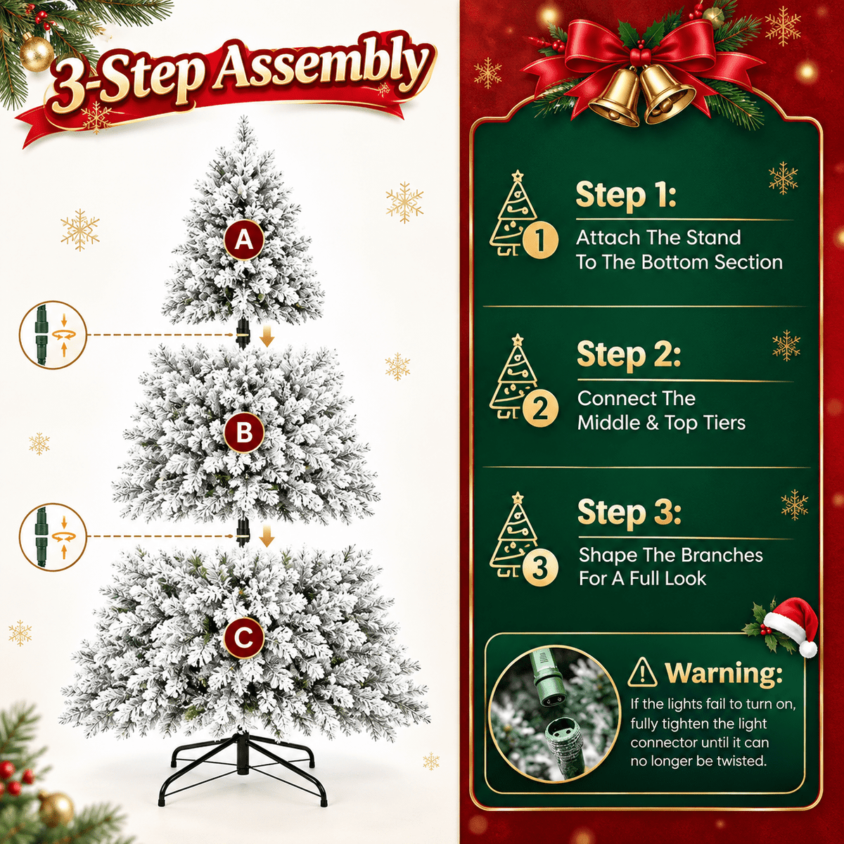 AUOSHI 7.5FT Snow Flocked Christmas Tree, Artificial White Christmas Tree with Large Storage Bag,11 Modes Warm White & Multicolor LED Lights,Indoor Holiday Home Decor