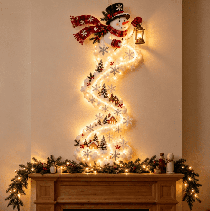 Lighted Christmas Stair Railing Garland Pack of 5 Santa Figures Snow Scene Ornament for Staircase Banister Indoor Display