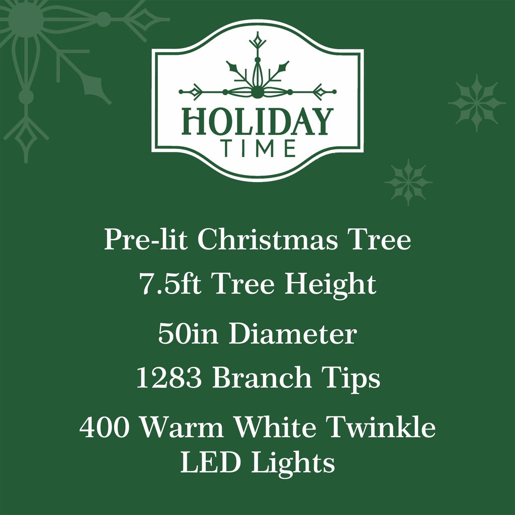 7.5' Pre-Lit Cedar Green Artificial Christmas Tree with 400 Warm White Twinkle LED Lights and Stand, by Holiday Time