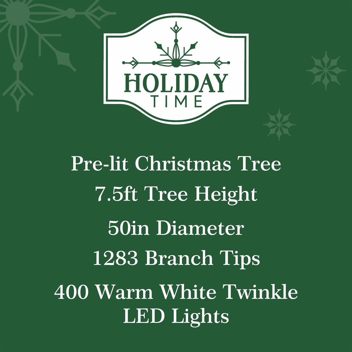 7.5' Pre-Lit Cedar Green Artificial Christmas Tree with 400 Warm White Twinkle LED Lights and Stand, by Holiday Time